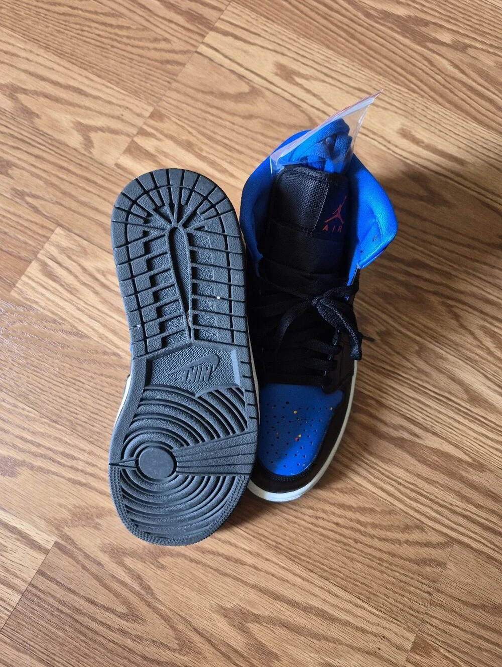 Men's Jordan 1 Paint Splattered Nike Dunk Blue and Black High-Top Sneakers